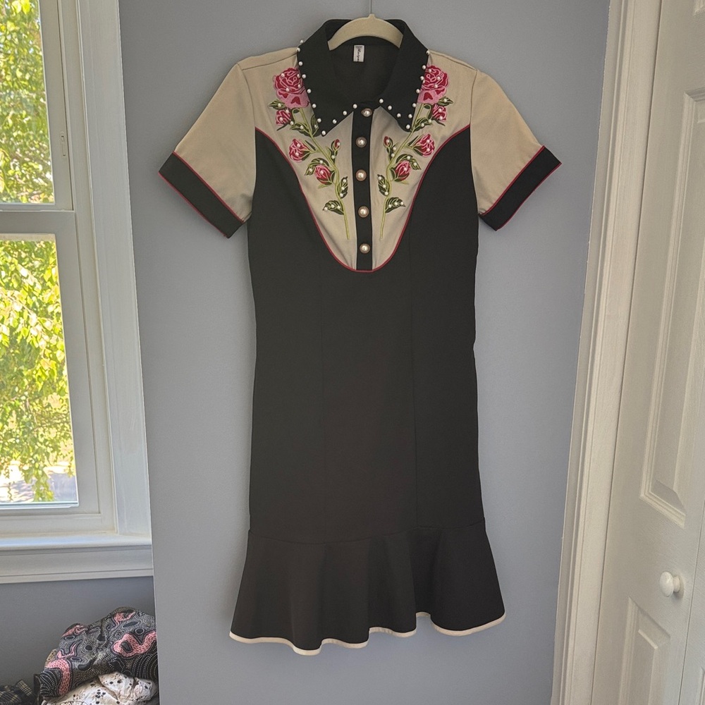 Floral Embroidered Pearl Detail Dress